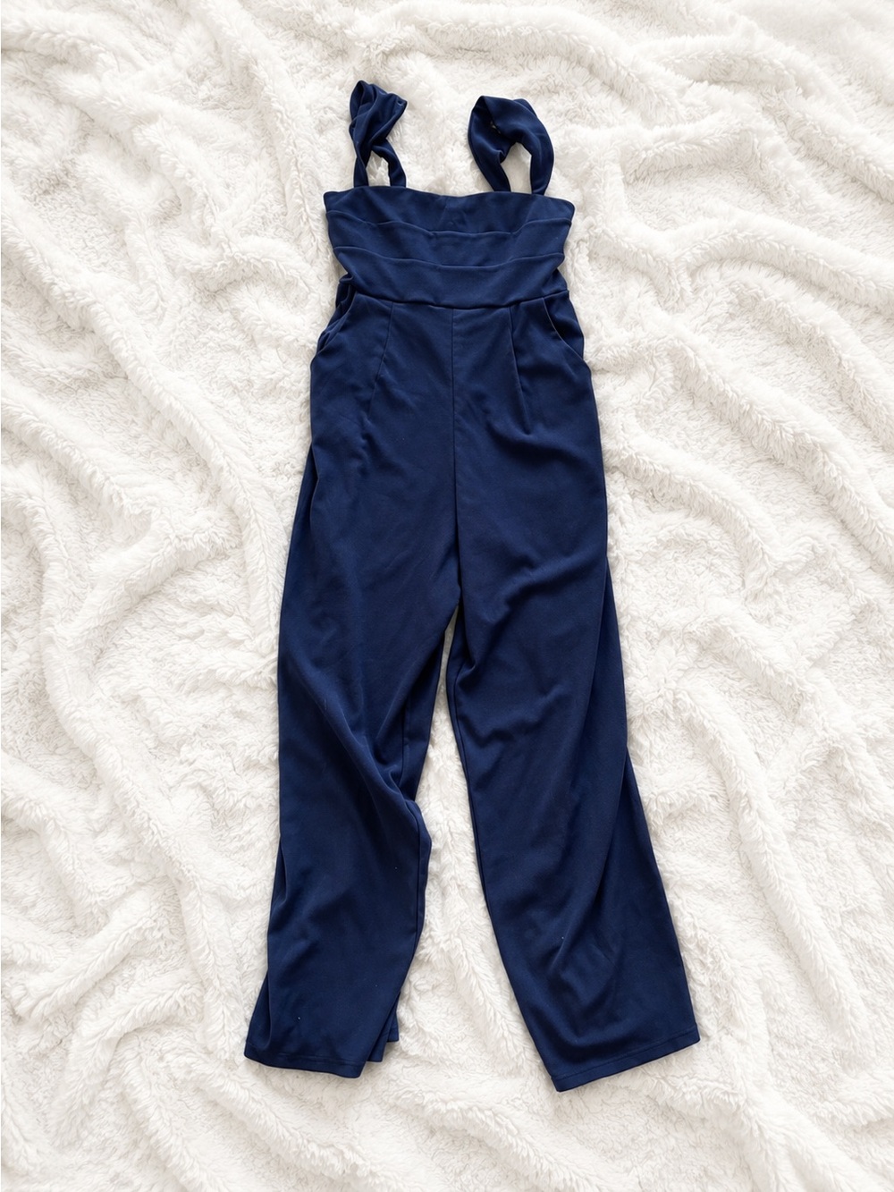 Navy Blue Wide-Leg Jumpsuit with Twisted Straps